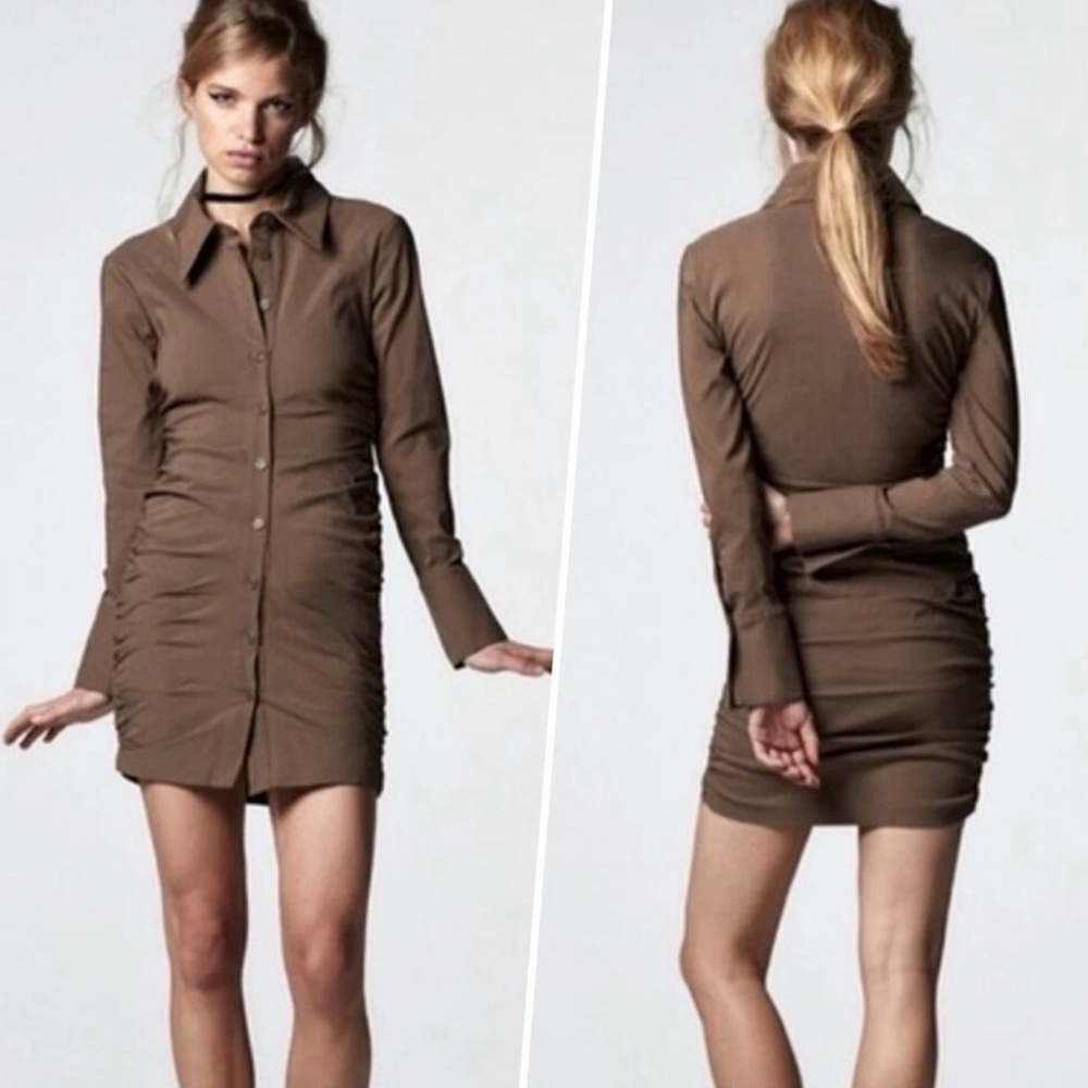 Zara Ruched Button Shirt Dress